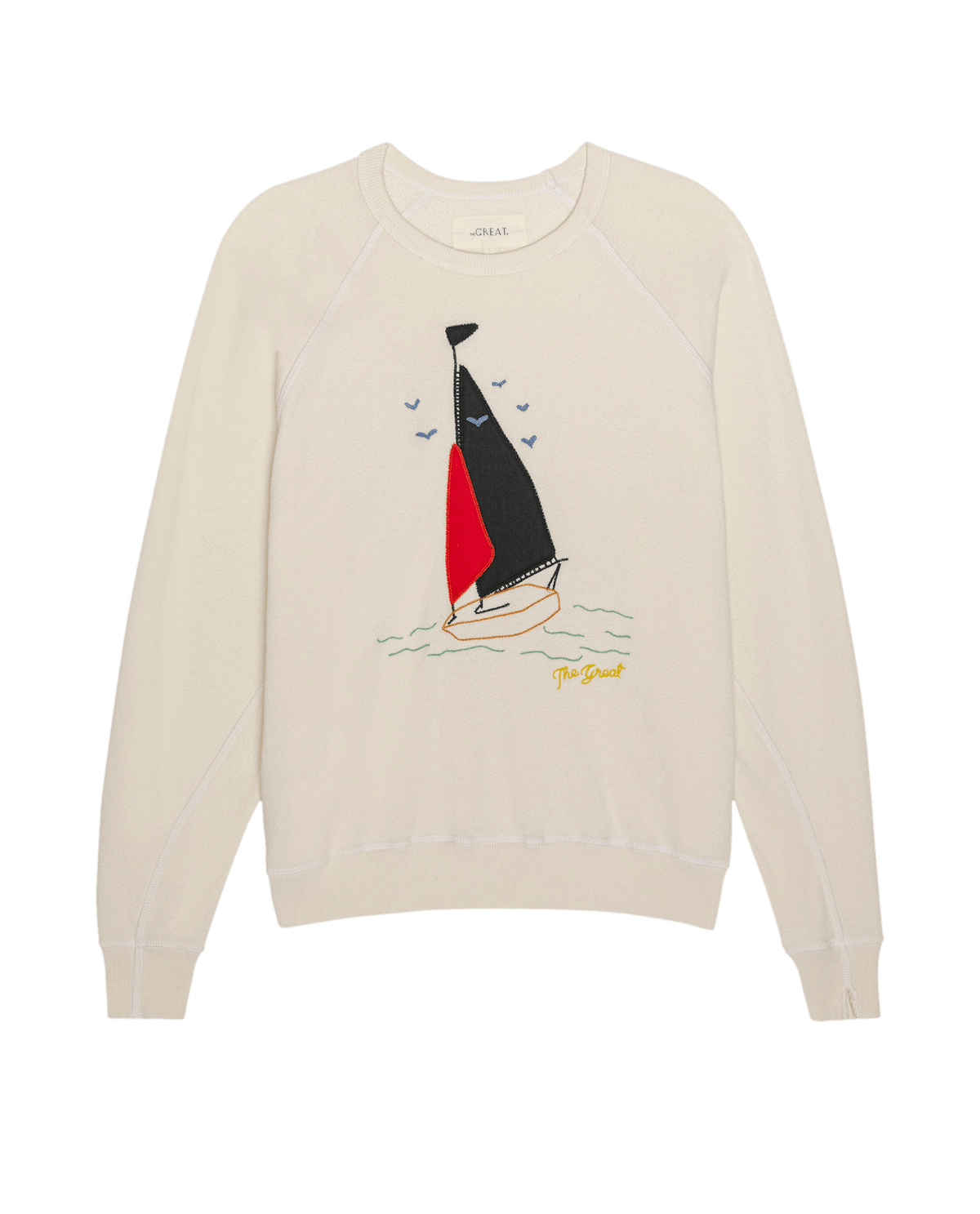 The College Sweatshirt w/ Sailing Boat Applique. -- Washed White