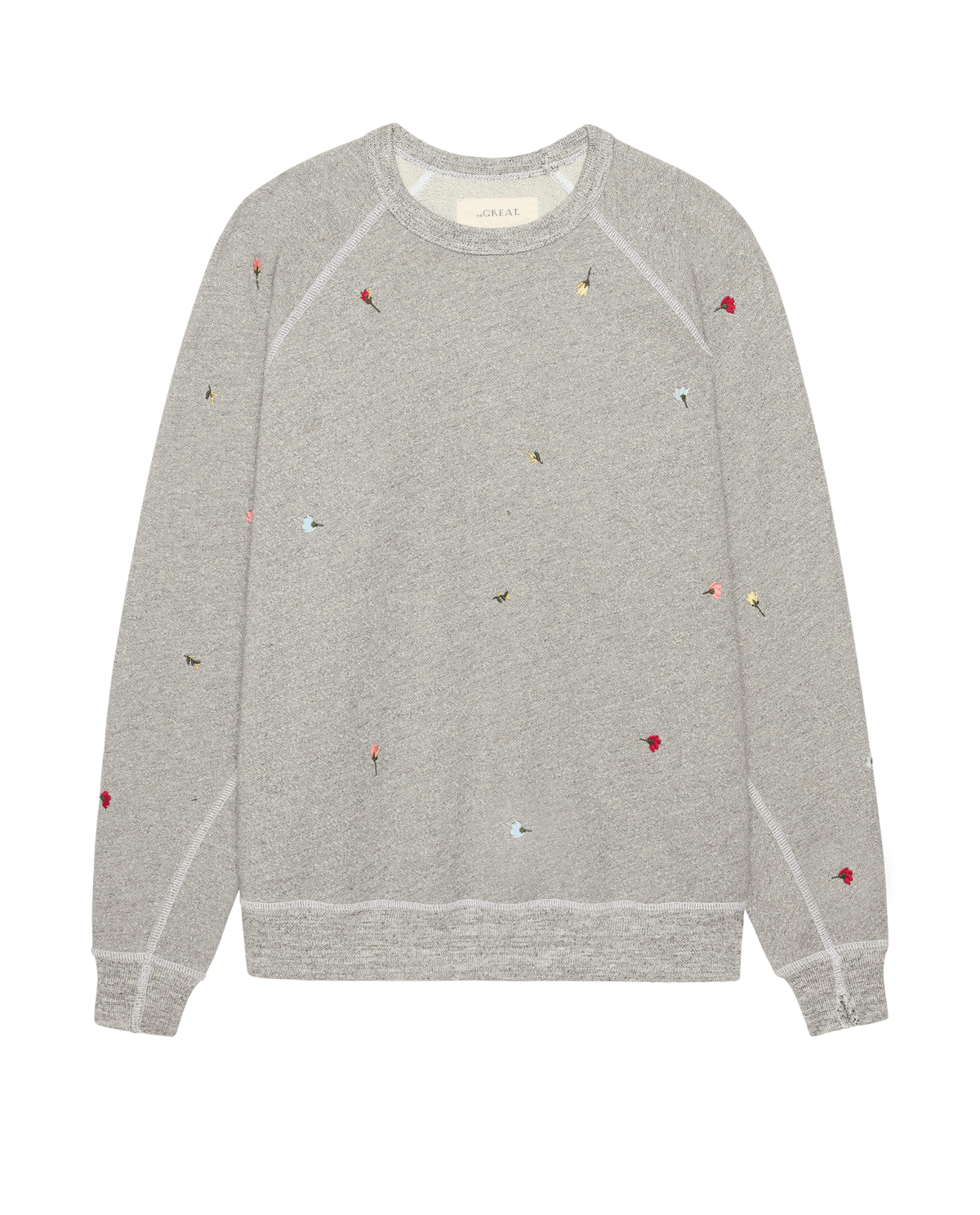 The College Sweatshirt w/ Tossed Floral Embroidery. -- Varsity Grey