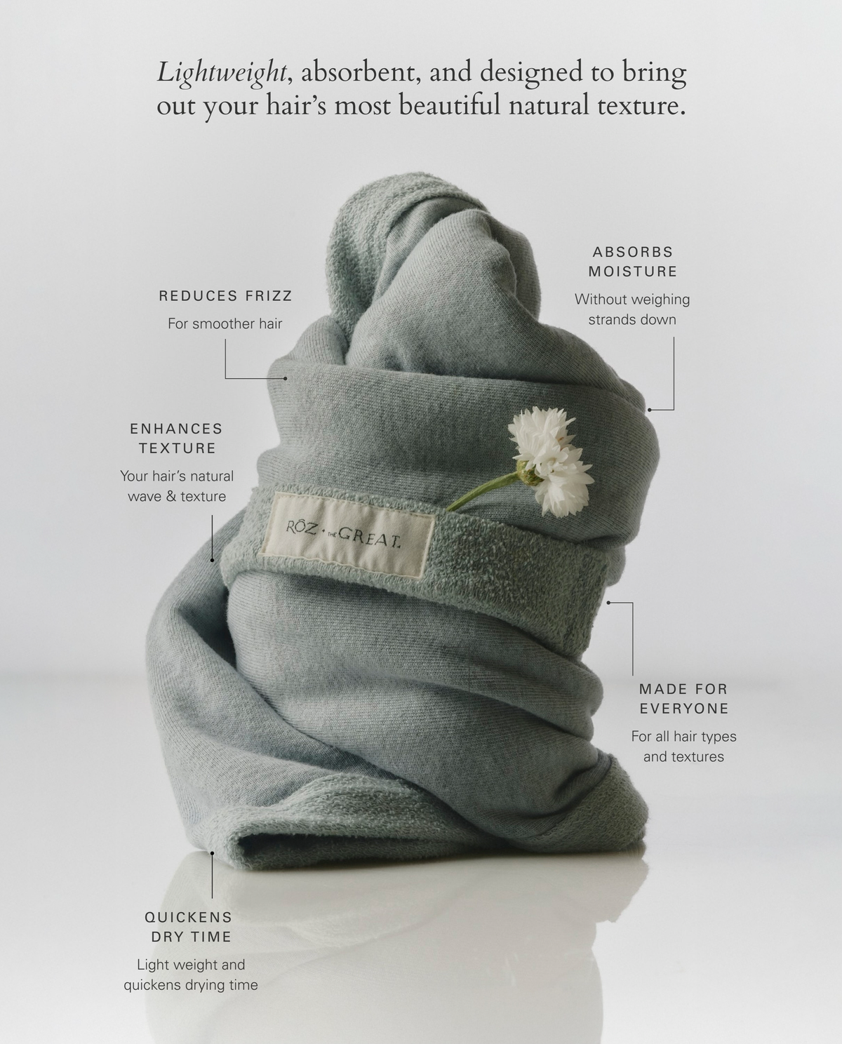 RŌZ + The GREAT The Sweatshirt Hair Towel. -- Seaglass