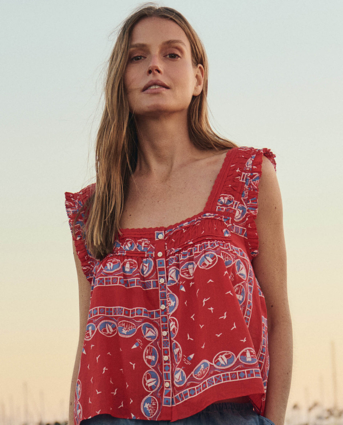 The Victorian Pleat Tank. -- Red Sailboat Bandana