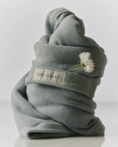 RŌZ + The GREAT The Sweatshirt Hair Towel. -- Seaglass