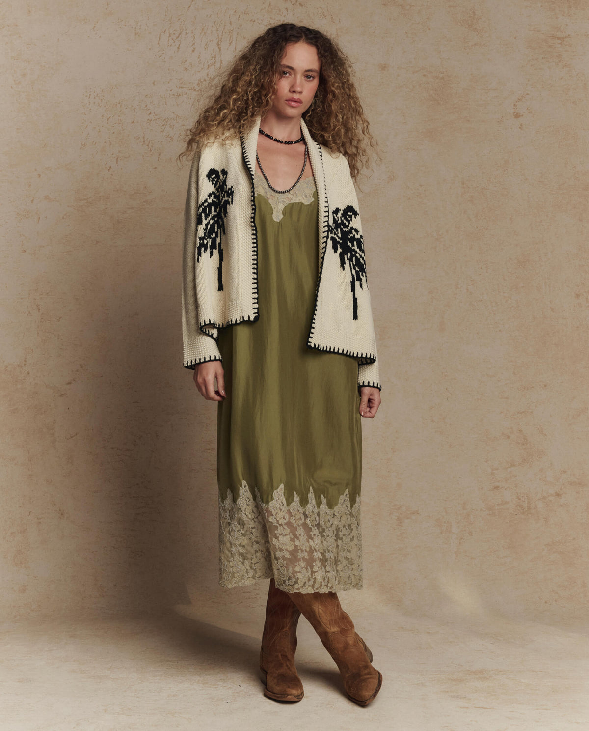 The Palm Lodge Cardigan. -- Cream