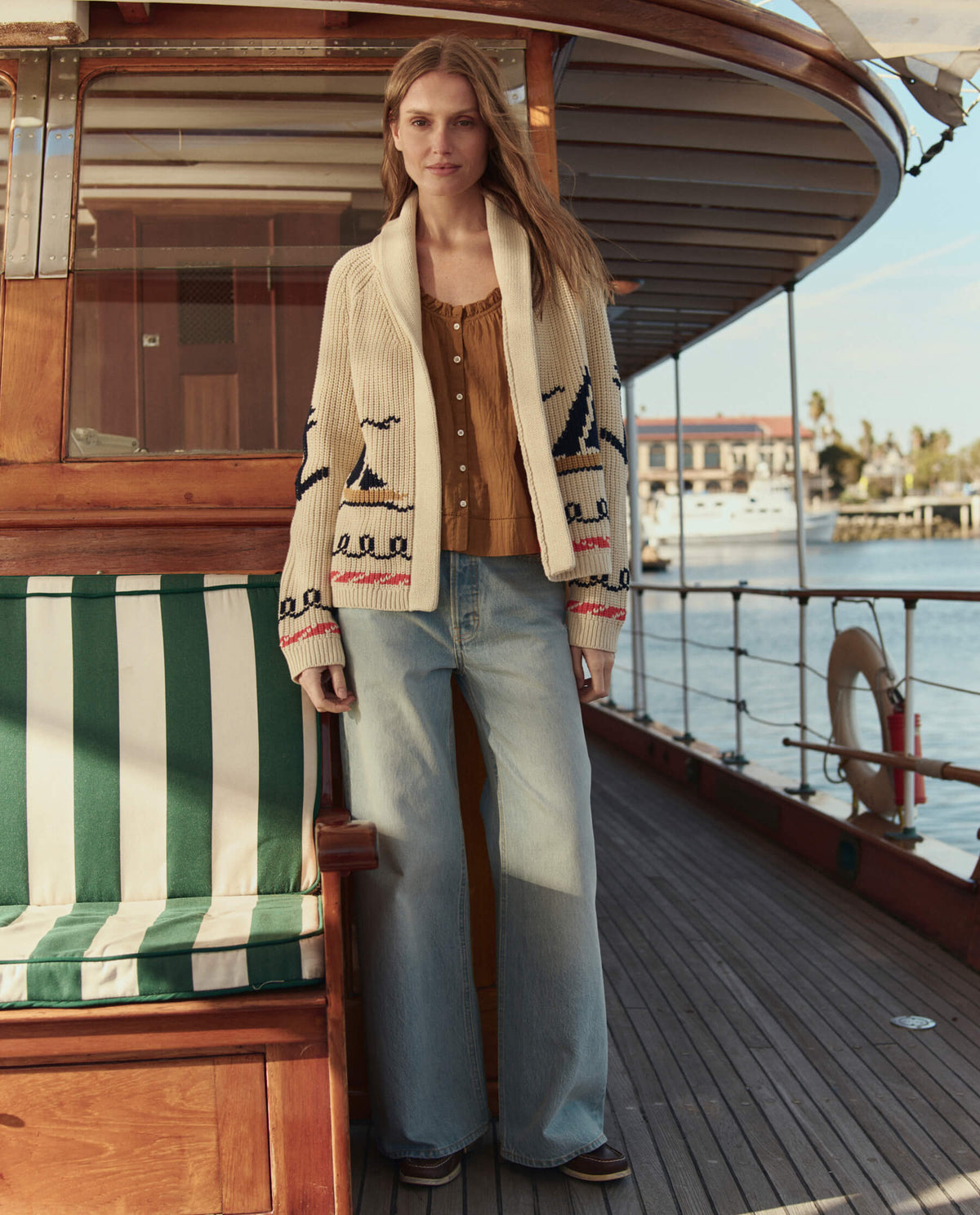 The Sailboat Lodge Cardigan. -- Cream