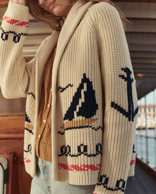 The Sailboat Lodge Cardigan. -- Cream