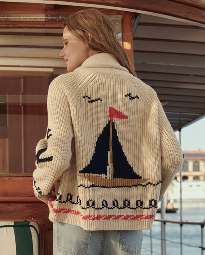 The Sailboat Lodge Cardigan. -- Cream