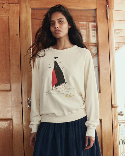 The College Sweatshirt w/ Sailing Boat Applique. -- Washed White