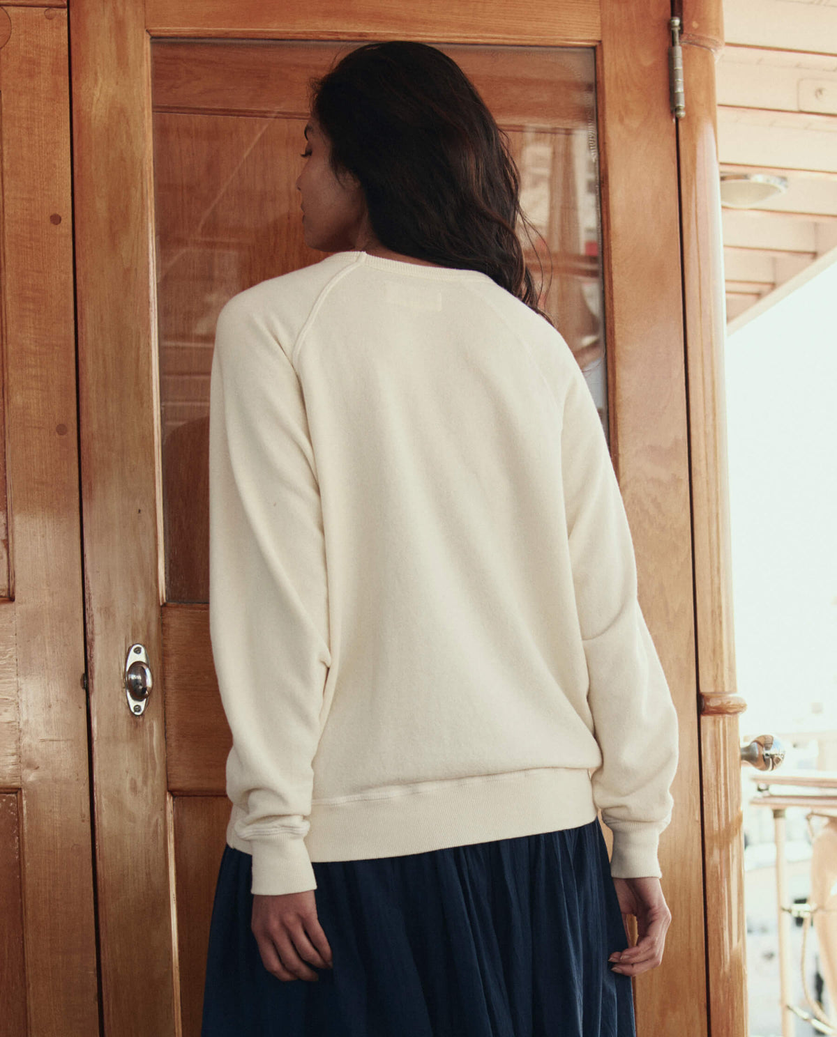 The College Sweatshirt w/ Sailing Boat Applique. -- Washed White