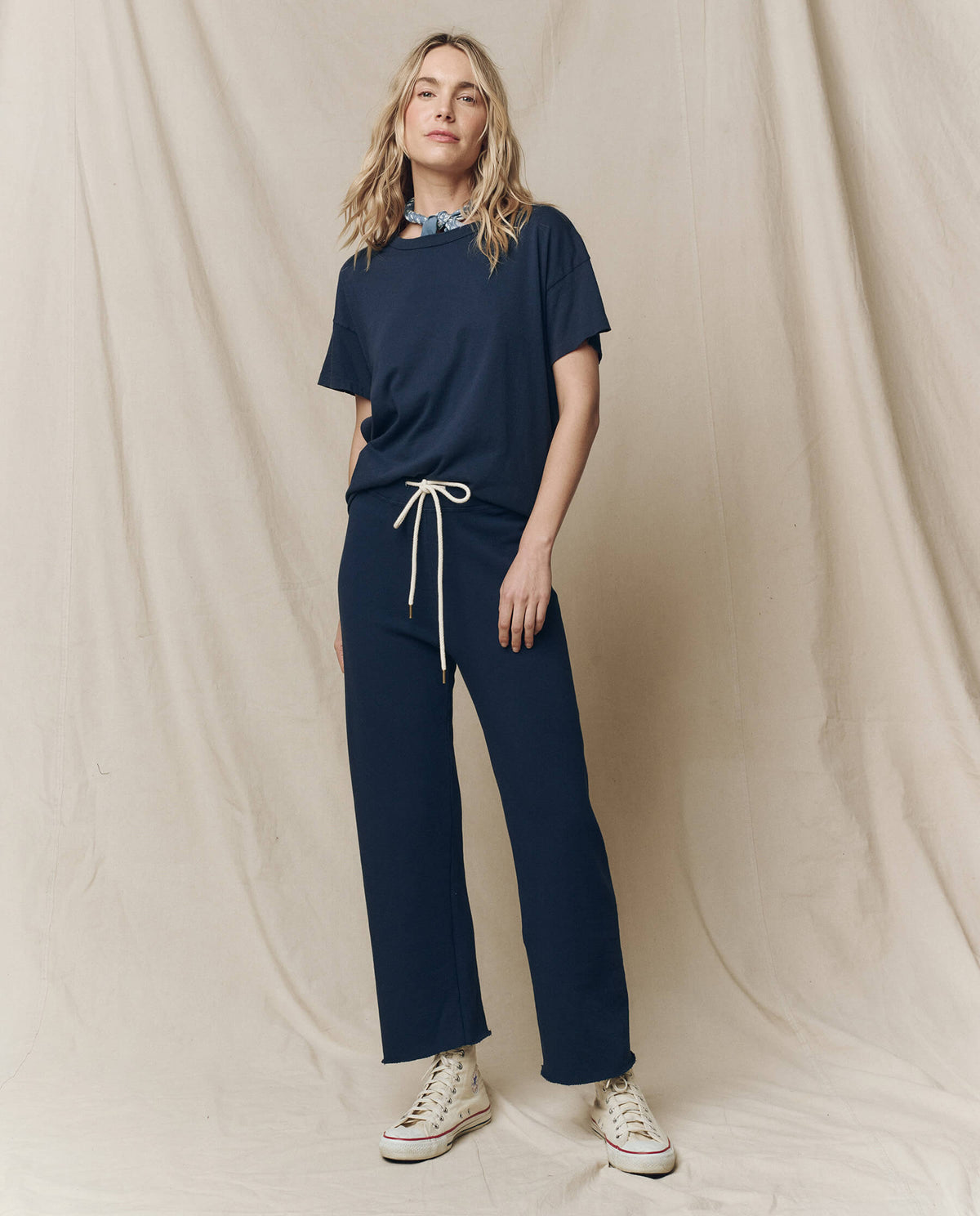 The Wide Leg Cropped Sweatpant. -- True Navy