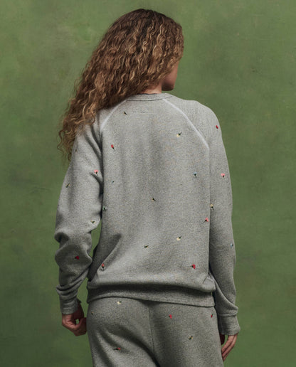 The College Sweatshirt w/ Tossed Floral Embroidery. -- Varsity Grey