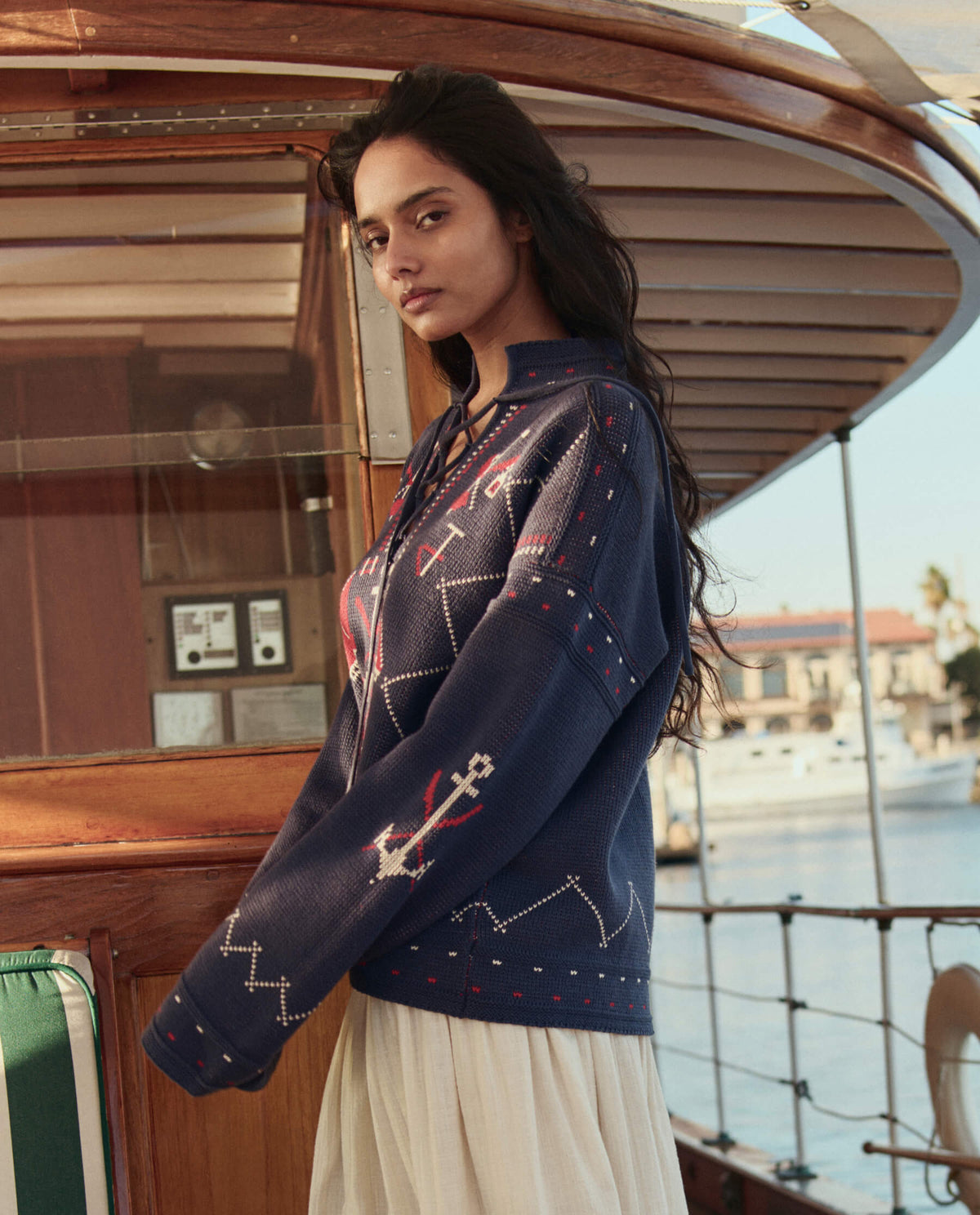 The Fisherman Laceup Pullover. -- Navy