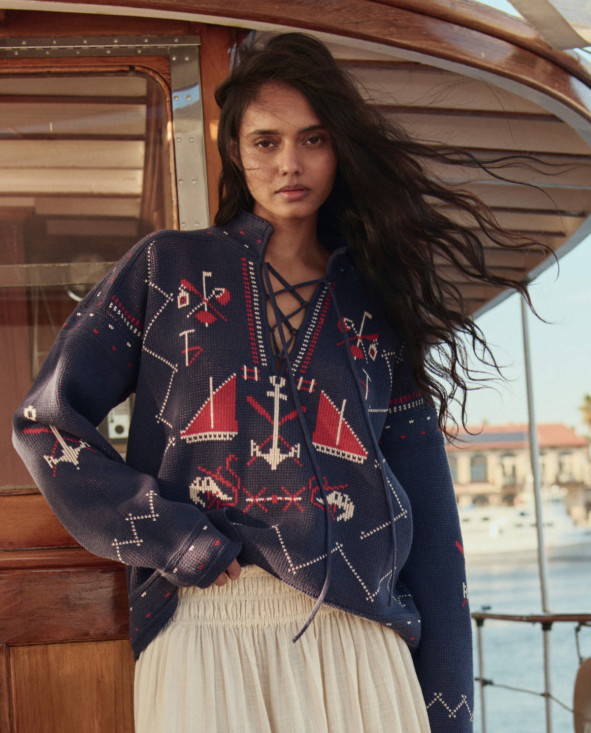 The Fisherman Laceup Pullover. -- Navy