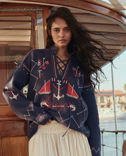 The Fisherman Laceup Pullover. -- Navy