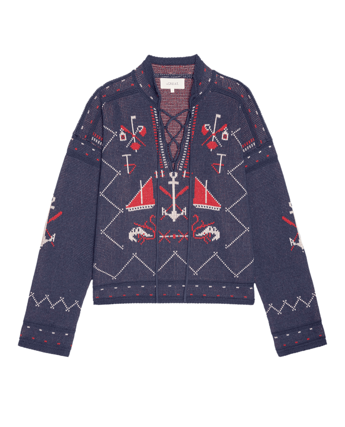 The Fisherman Laceup Pullover. -- Navy