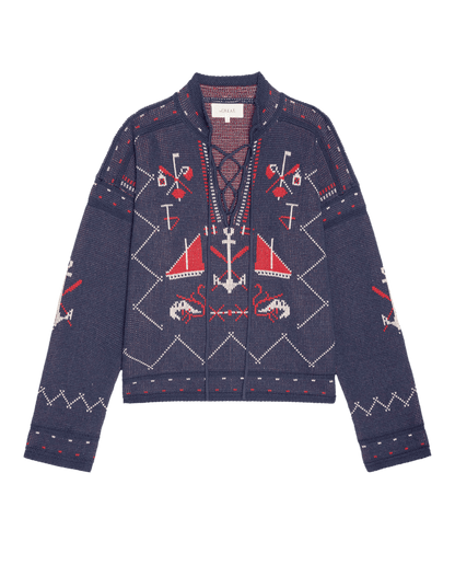 The Fisherman Laceup Pullover. -- Navy
