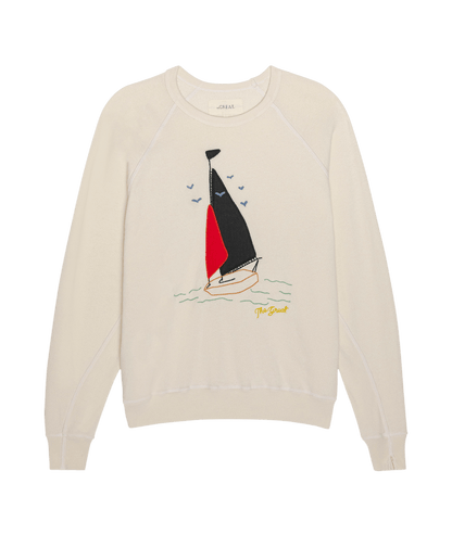 The College Sweatshirt w/ Sailing Boat Applique. -- Washed White