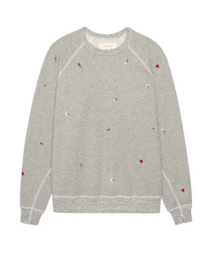The College Sweatshirt w/ Tossed Floral Embroidery. -- Varsity Grey