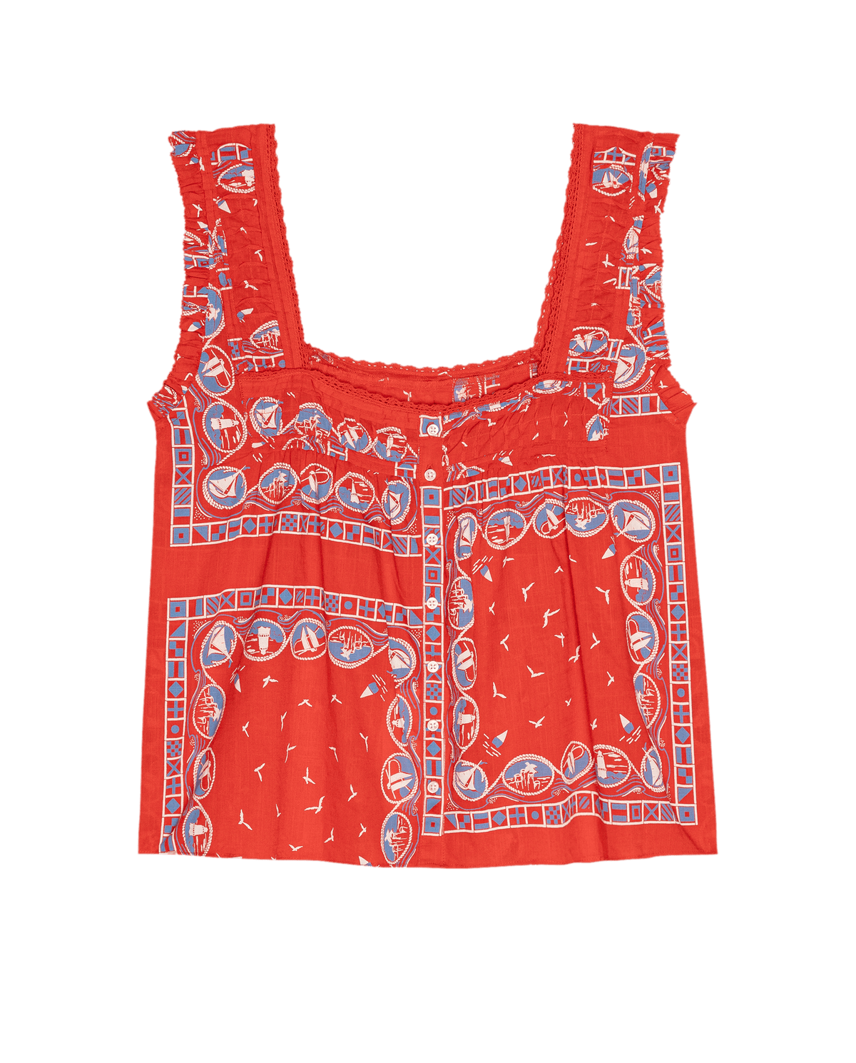 The Victorian Pleat Tank. -- Red Sailboat Bandana
